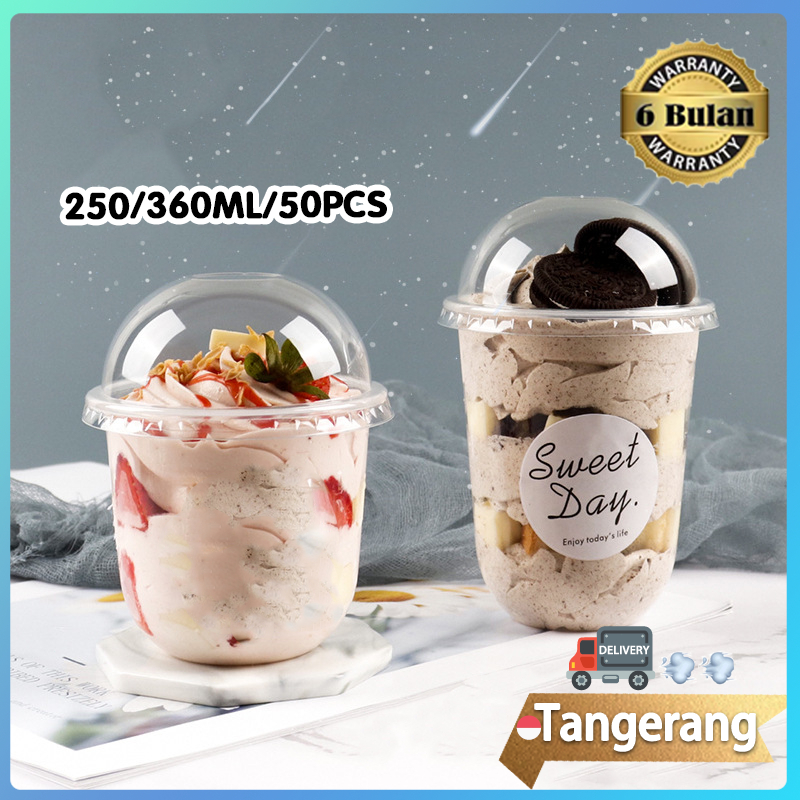 50pcs Dessert Cup 250ml 360ml Dessert Box Bulat Cangkir Puding Yogurt Kue
