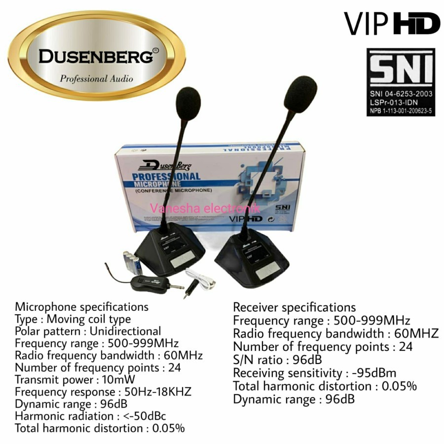 Mic Conference Wireless DUSENBERG VIP HD 2 Mic Meja Wireless Original
