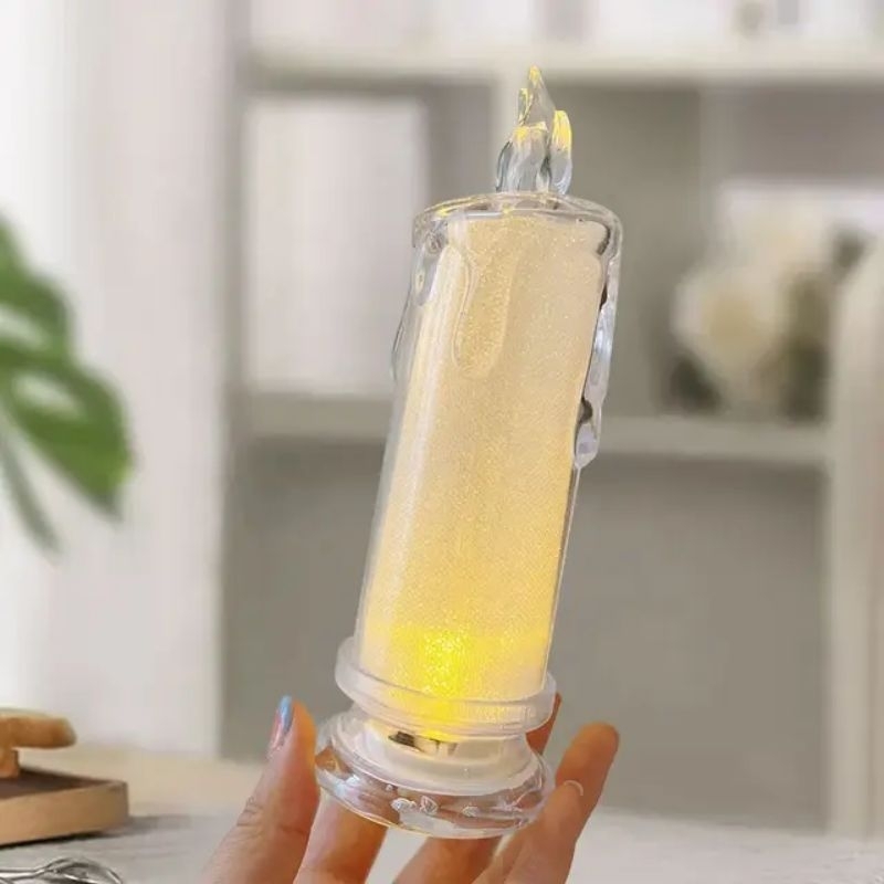 Lampu Lilin Akrilik LED Estetik Tanpa Asap Dekor Meja Kamar Unik — 7