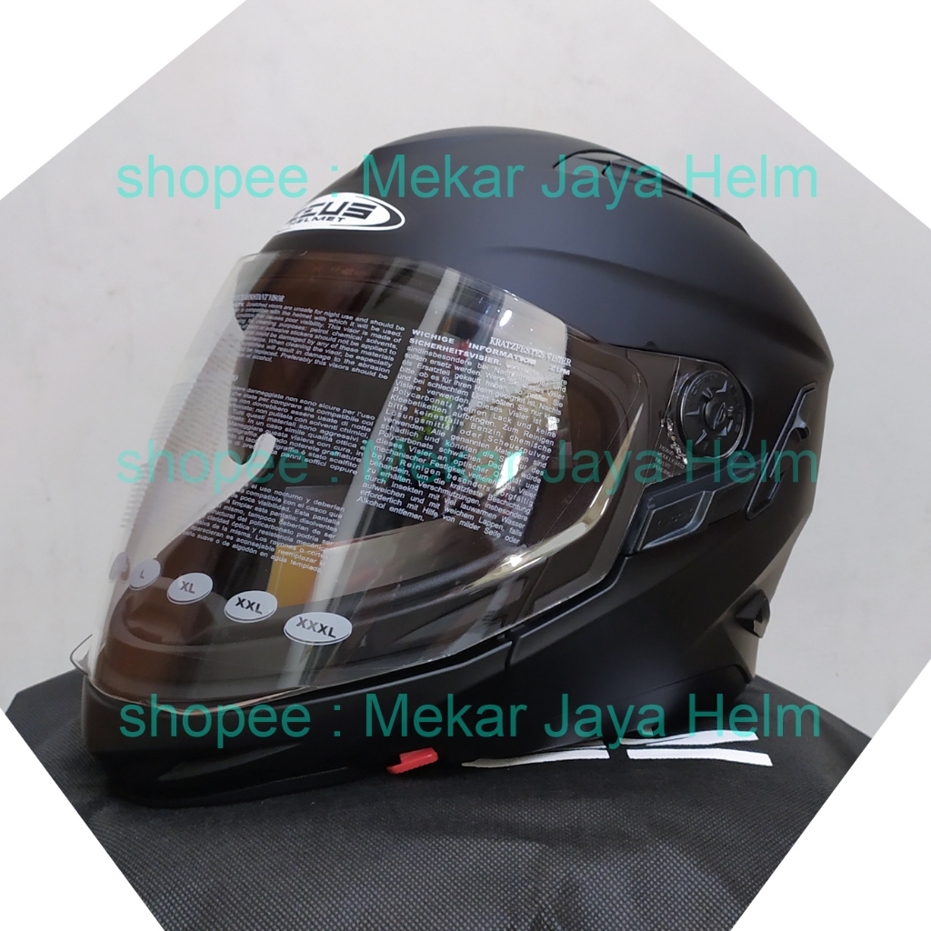 Helm ZEUS 613C ZS-613C modular HItam DOFF dop 2in1 HALF FACE/FULL FACE