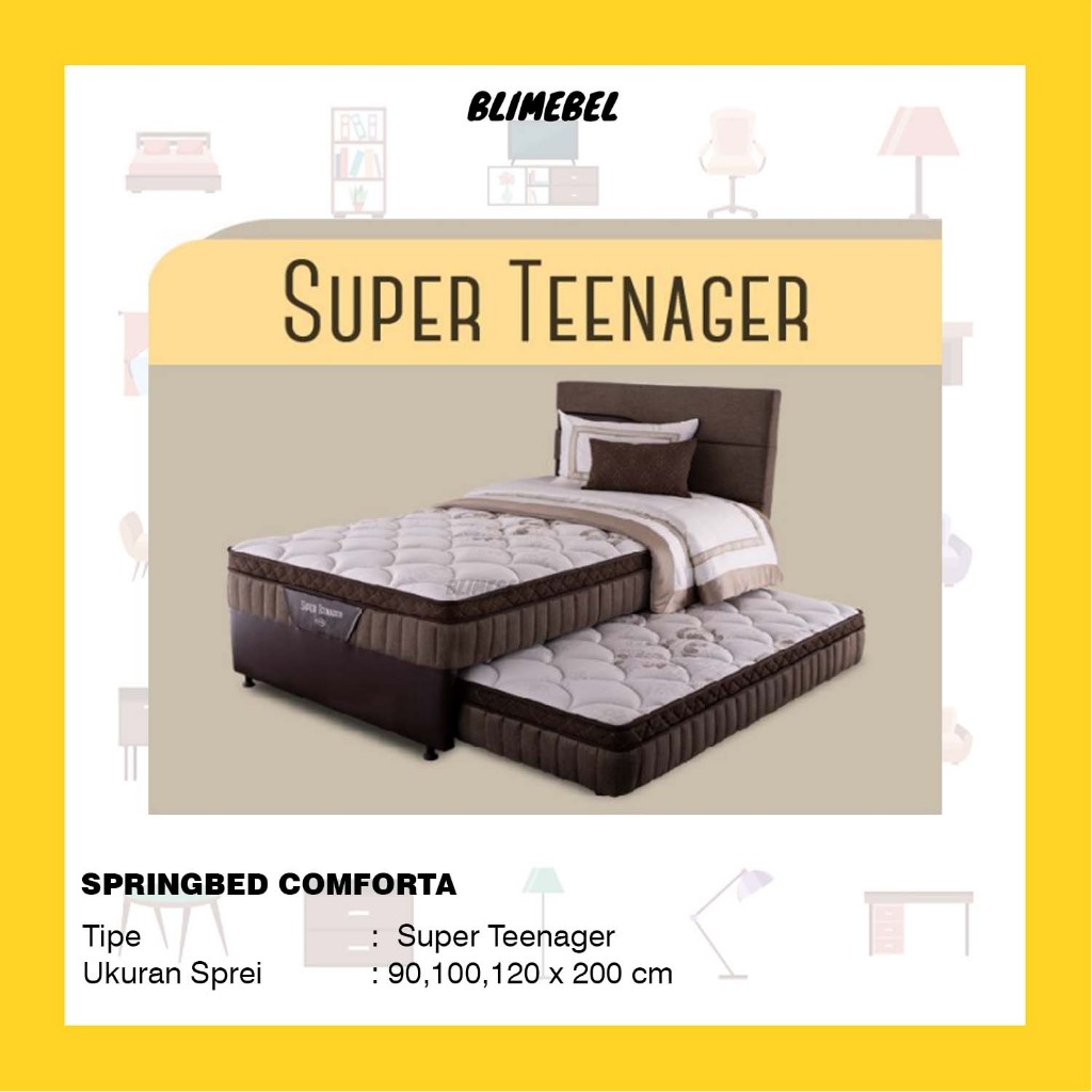 [100% FREE ONGKIR JAWA*] Spring Bed Comforta Tipe Super Teenager Uk 90, 100, 120 / 2in1 Sorong Anak
