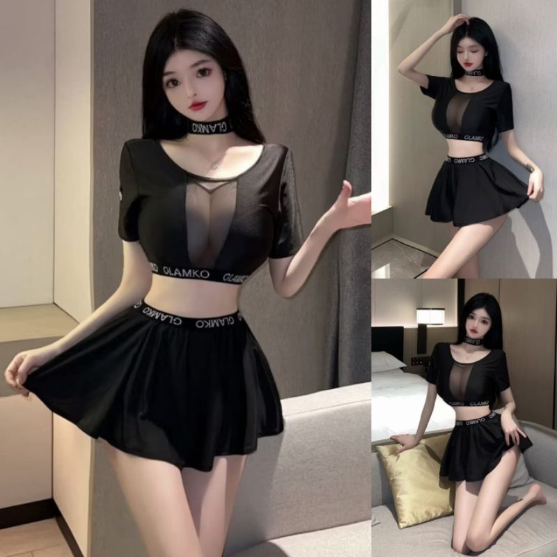 Sexy Lingerie Costum Sporty Two Piece Baju Sexy Wanita A1388BK