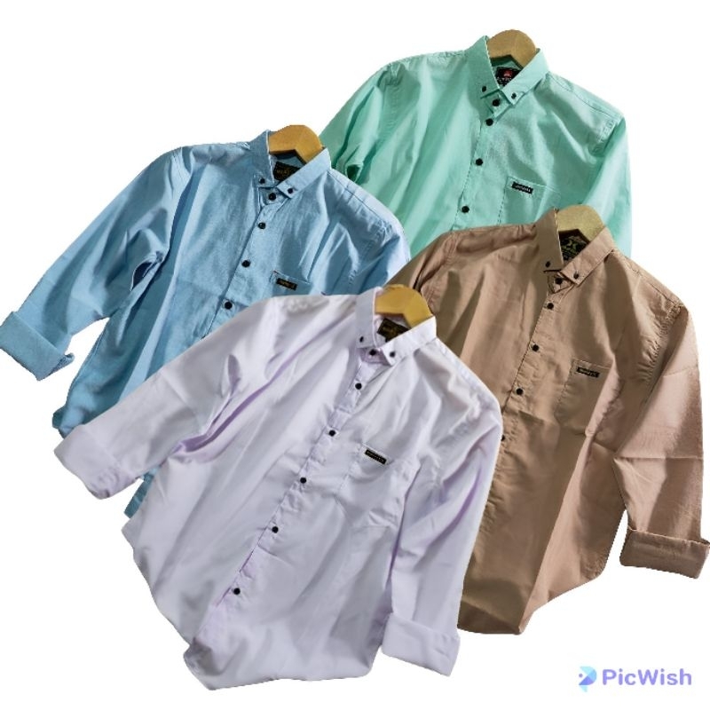 Kemeja Polos Pria Hitam Sage Lengan Panjang Slimfit Kain Katun Jumbo