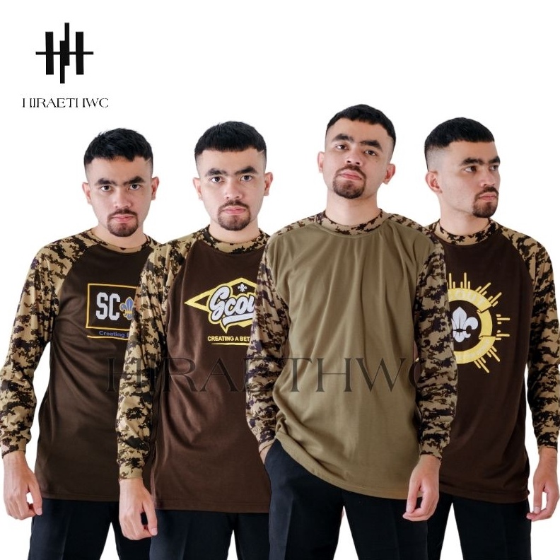 BAJU KAOS LORENG PRAMUKA KATUN SCOUT RAGLAN SABLON BDU LAPANGAN PDL LENGAN PANJANG MURAH