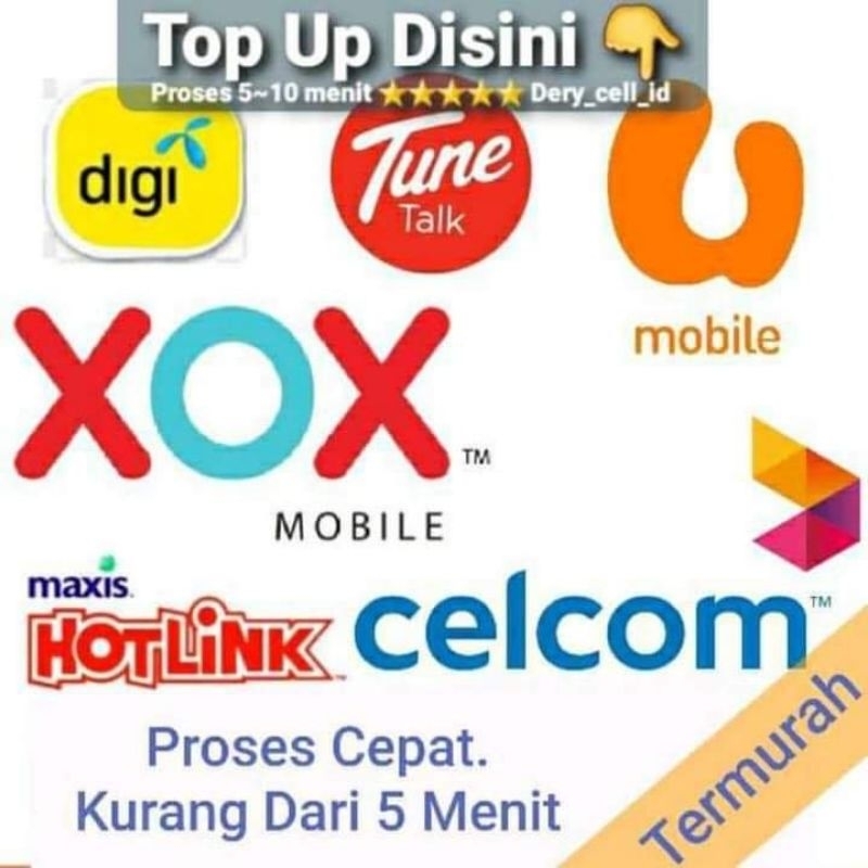 pulsa/top up pulsa malaysia RM10-100RM DIGI CELCOM MAXIS DLL.