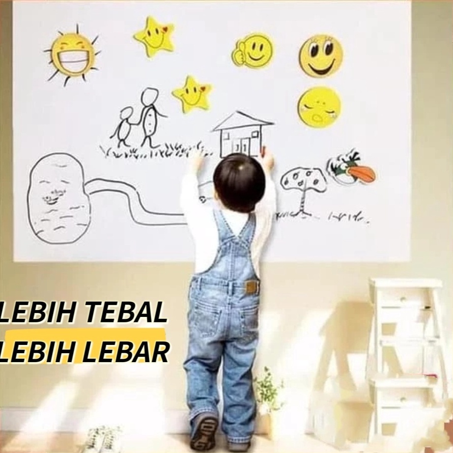 

RESTOK GAN 452 cm Stiker Papan Tulis White Board Erasable Blackboard and Whiteboard Stickers Removable Vinyl Draw Erasable Hitam Putih