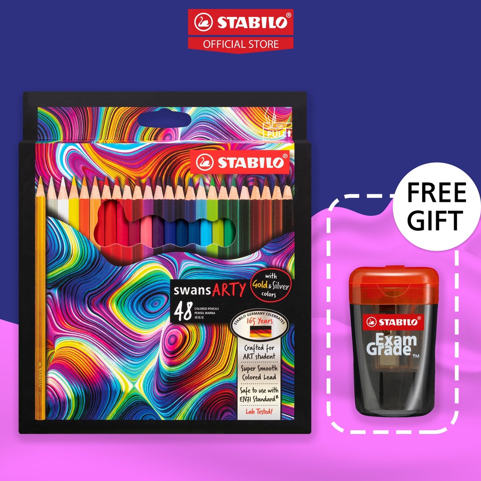 

KODE E15U STABILO swans ARTY Colored Pencils Pensil Warna Set Lengkap Alat Tulis Stationery Panjang Isi 12243648 FREE Warna Gold Silver