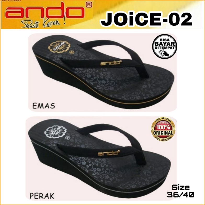 KODE D79R ANDO Sandal Jepit Wanita Cewek Hak Wedges Datar Tinggi Spons Karet Sendal JOICE 2 Hitam Si