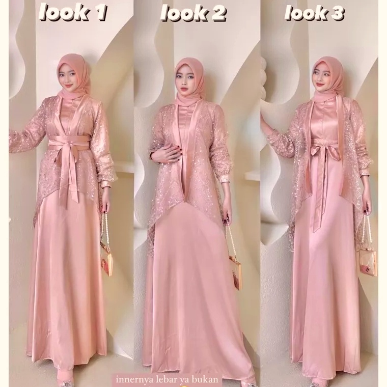 Stock Terkini Veloxa Dress Fuji 3 In 1 Dress satu Set Inner Outer Kimono Queenbee Fashion Gamis Musl