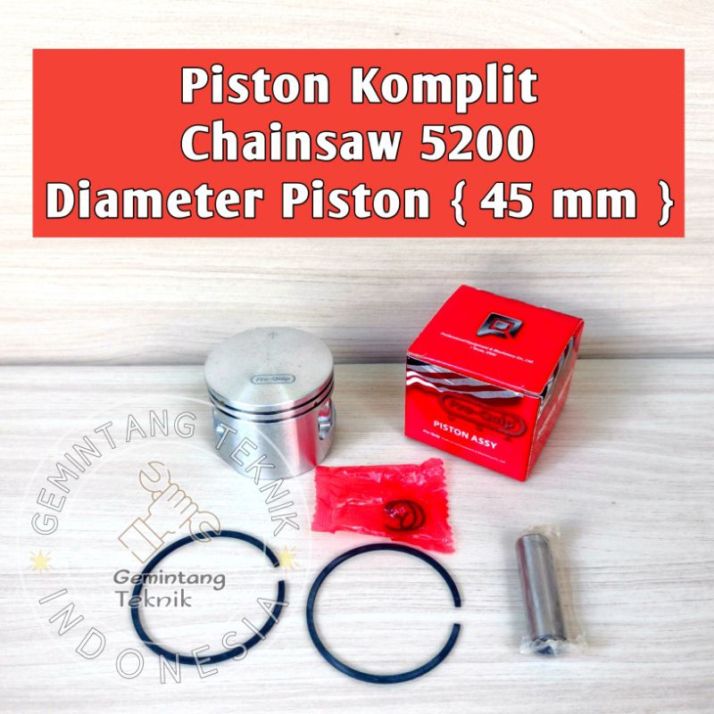 Piston Komplit Senso Mini 5200 ( 45 mm ) Merk PRO-QUIP ORIGINAL / Seher Komplit Chainsaw Mini 5200