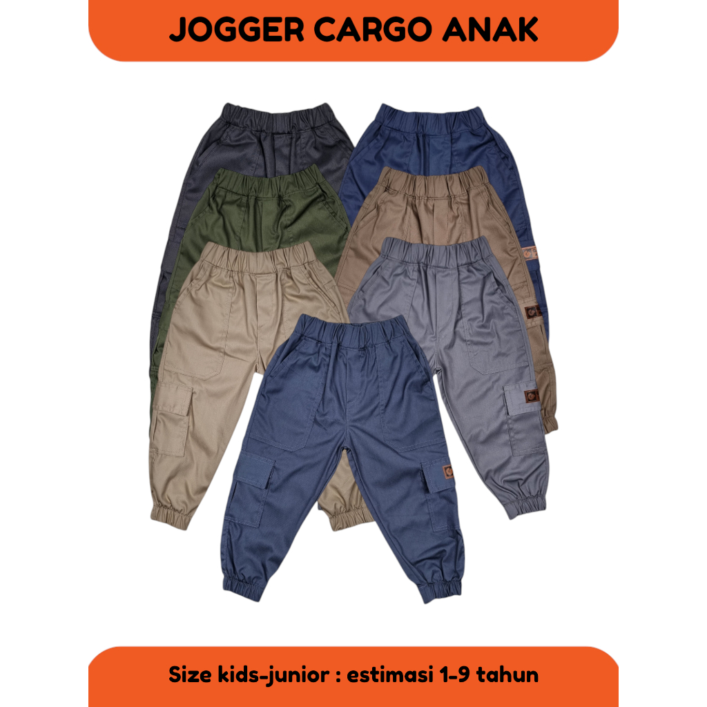 Celana Panjang Joger Cargo Anak laki-Laki Unisex Cowok Cewek Usia 1-9 Tahun