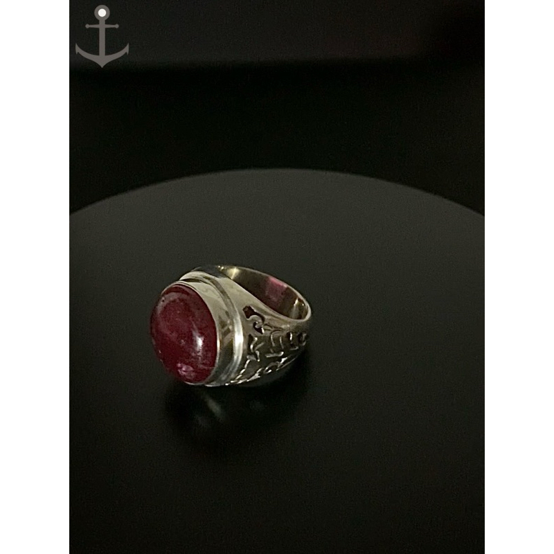 Cincin perak pria silver ring 925 asli dengan batu natural ruby 16,86 gram bersertifikat laboratoriu