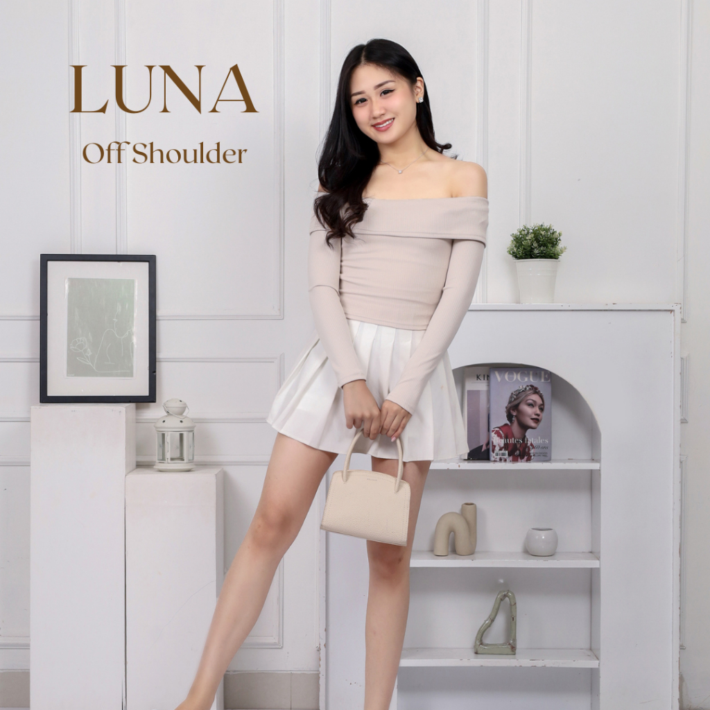 Duvelle Luna Off Shoulder Top Longsleeve / Atasan Wanita Off Shoulder Knit  / Atasan Off Shoulder