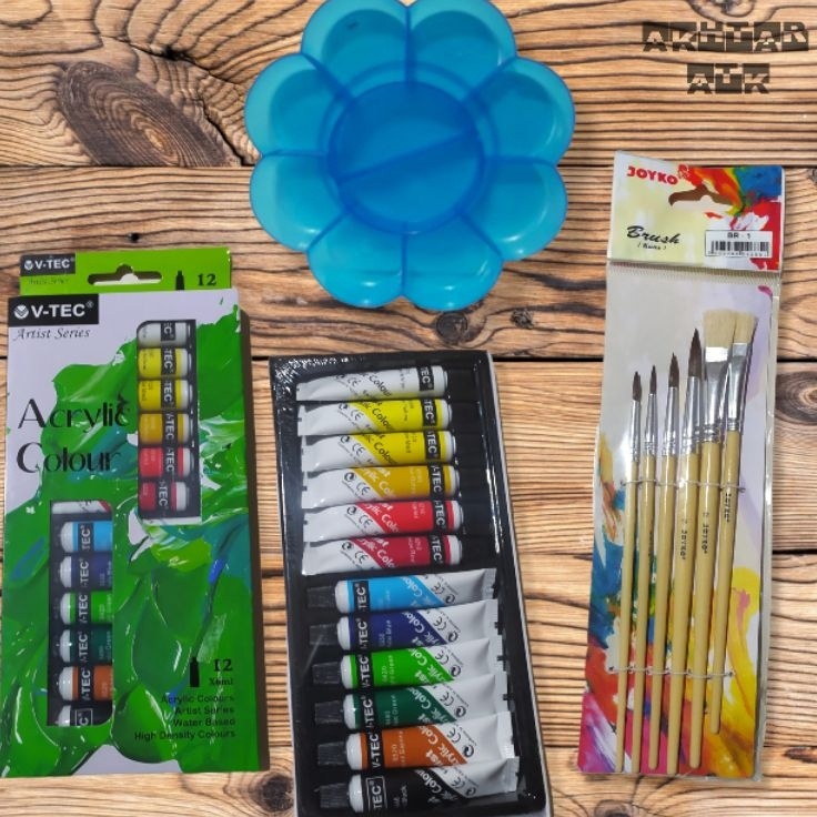 

Kejutan Menarik Paket Lukis 3 In 1 Cat Acrylic VtecBenefit Kuas Joyko Br1 Palet
