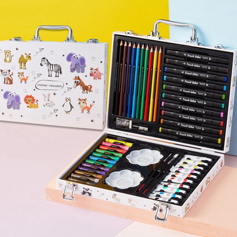 

KODE P75Z WD Crayon Set 48pcs Koper Aluminium Besi Krayon Pensil Warna 48 Pcs Box Alat Lukis Anak Koper Set CR 48