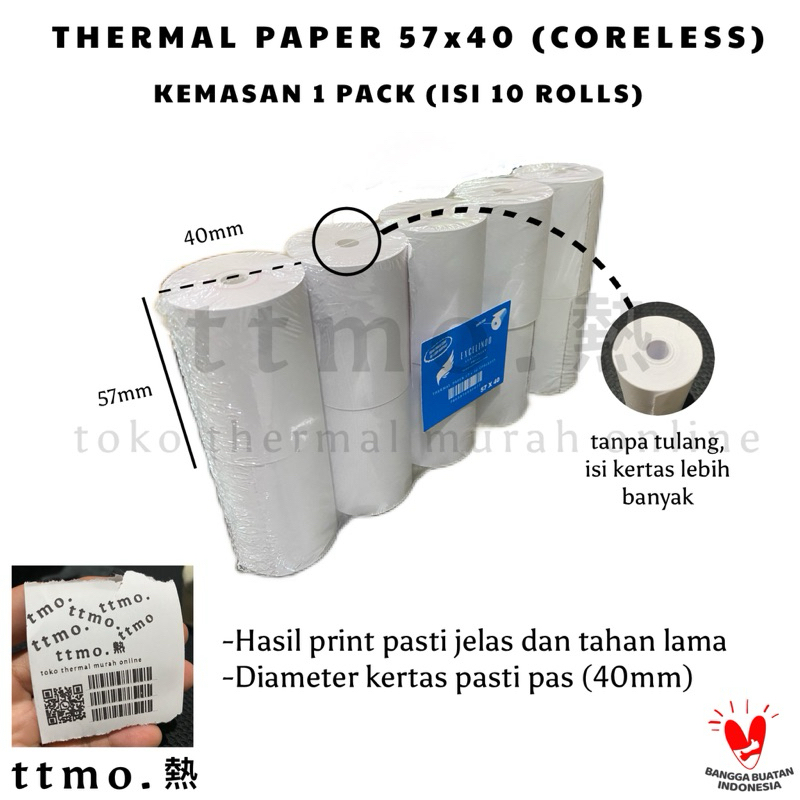 

(1 ROLL) Kertas Kasir / Thermal Paper 57x38 EDC BRI BCA CORELESS TANPA TULANG EDC TANPA TULANG HASIL PRINT PASTI JELAS (Excelindo)