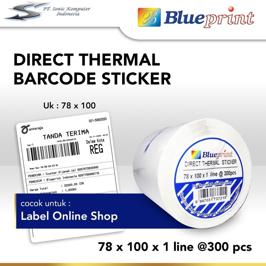 

KODE N12L Direct Thermal Sticker Label Online Shop BLUEPRINT 78x1mm isi 3Pcs
