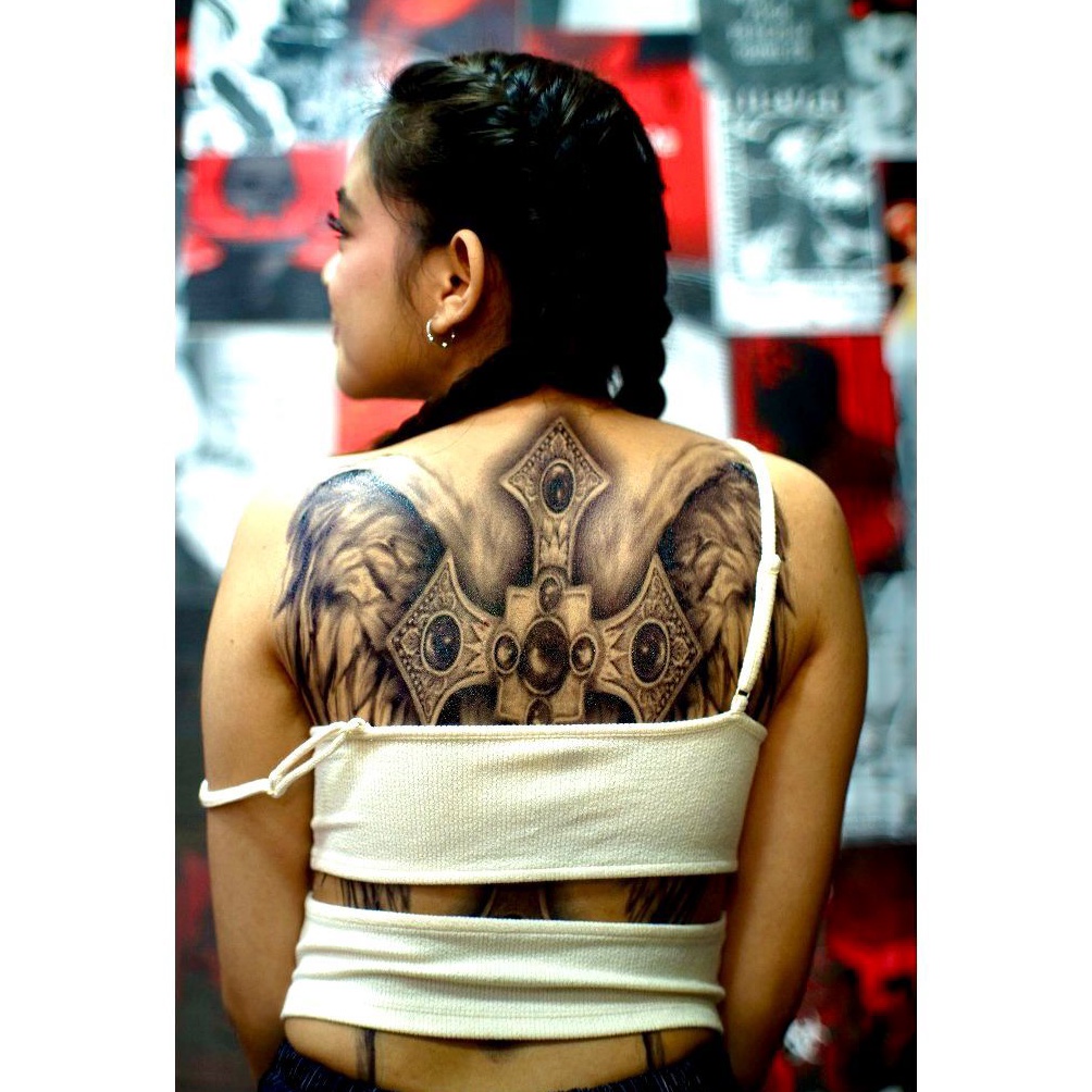 KODE K36R TB8 Salib Sayap Tatto Temporer Basic Full punggung Bali Paper Ink