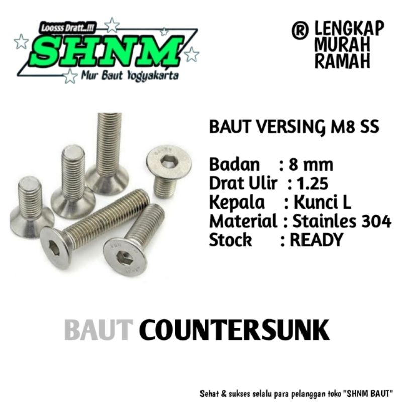 BAUT VERSENG M8X25 (2,5 cm) STAINLES COUNTERSUNK