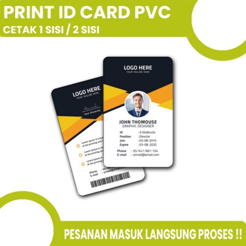 Cetak Kartu PVC ID Card 2 sisi Langsung jadi