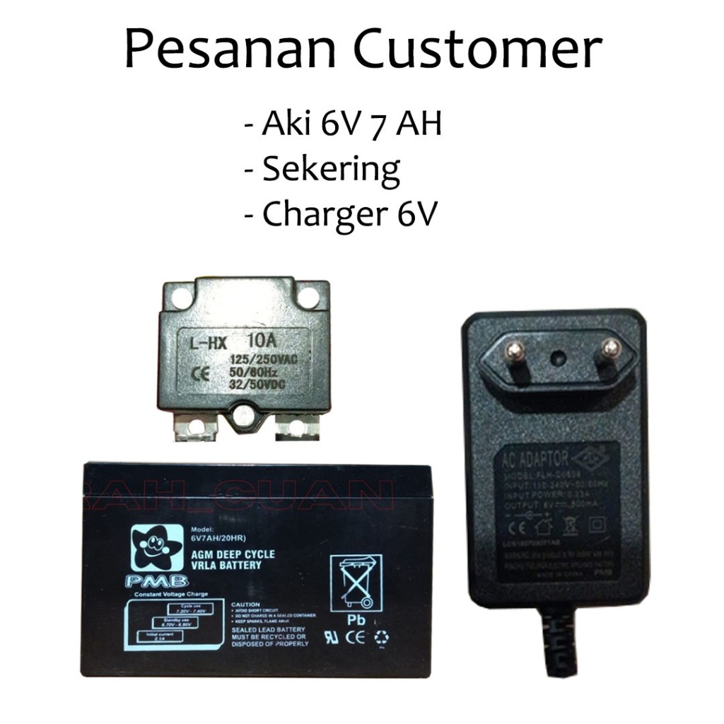 Charger 6v aki 6v 7ah sekering Untuk Kendaraan Mainan Mobil Aki 6V (pesanan customer)