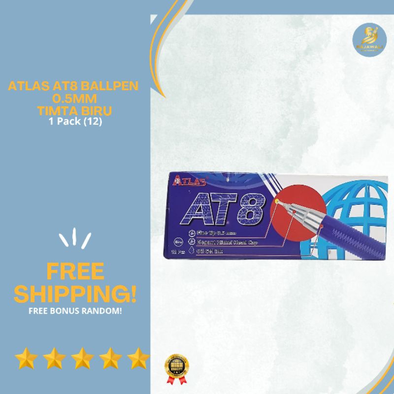 

BallPen 0.5mm Merk AT8 ATLAS | Tinta Biru | 1 Pack (12) Eceran 6 Pcs & 1 Pack