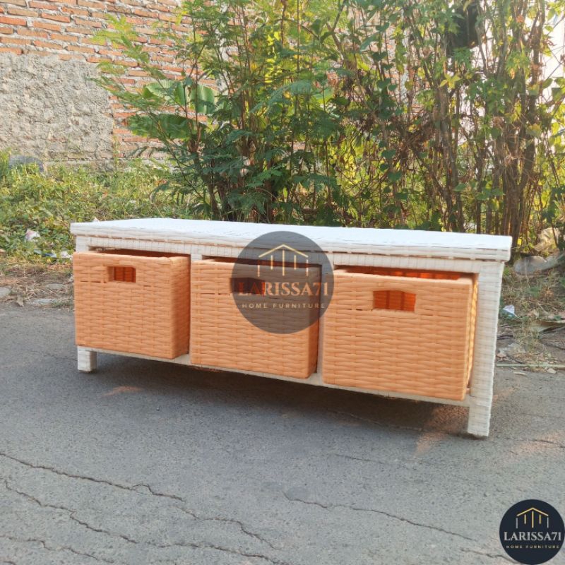 Lemari Plastik Rak Tv Serbaguna Rotan Sintetis 3 Laci Minimalis