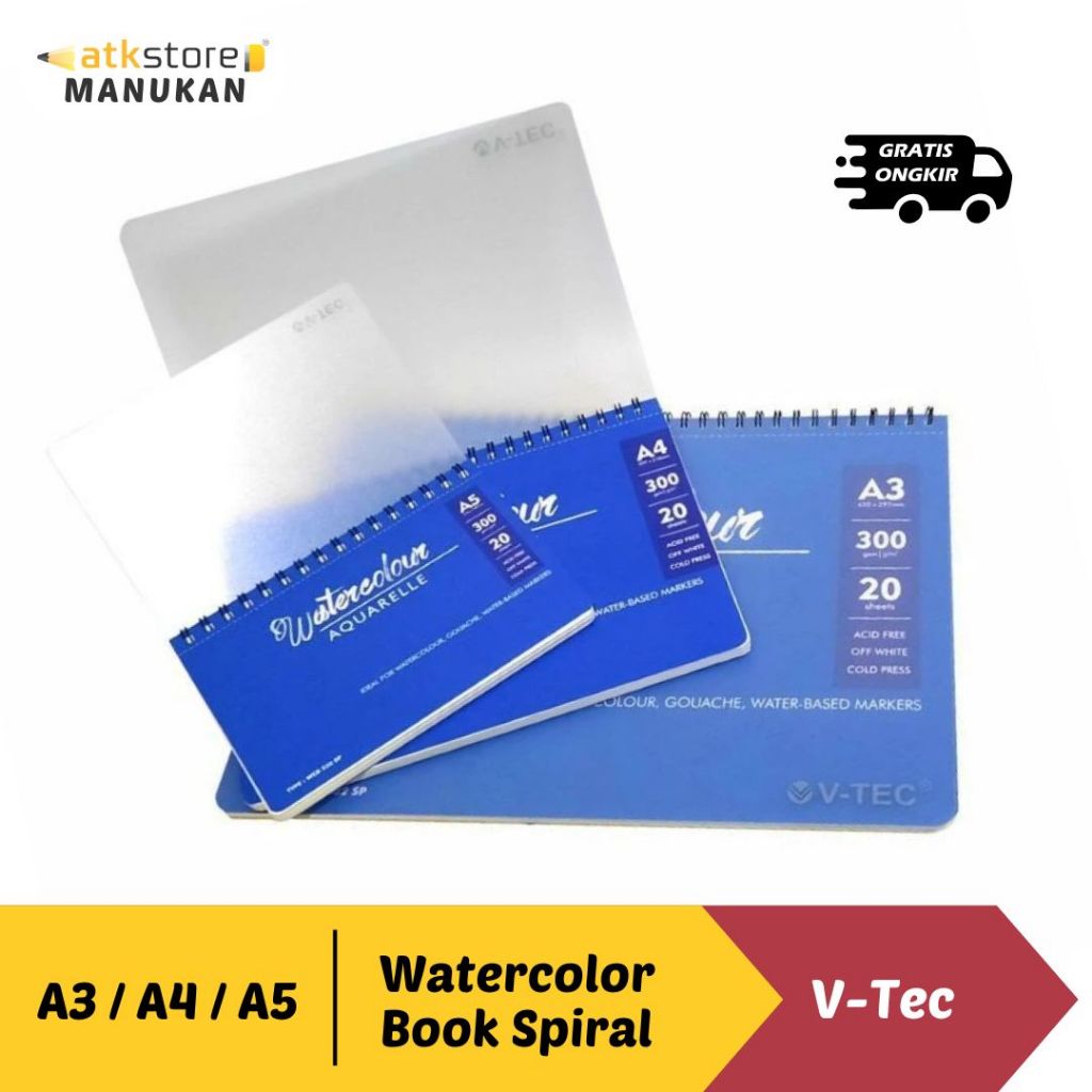 

V TEC Watercolour Book Sprial WATERCOLOR AQUARELLE A3,A4,A5 300GSM