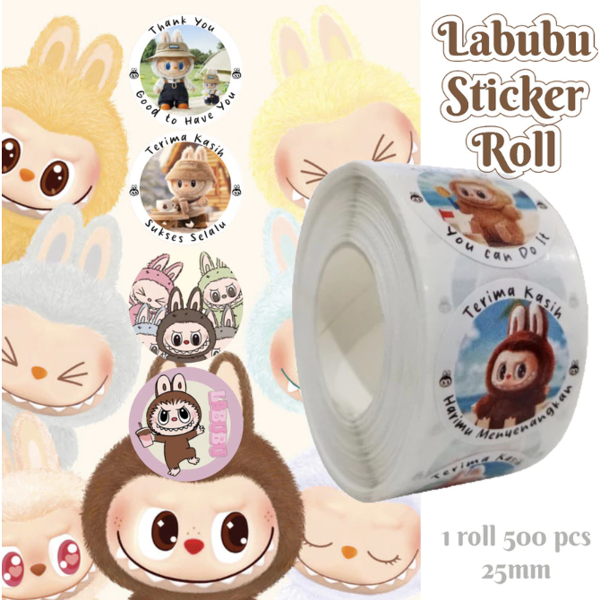 

KACHI - 500 Pcs Sticker Roll Cartoon 2,5cm Stiker Kartun Sanrio Kuromi Labubu Capybara SS001