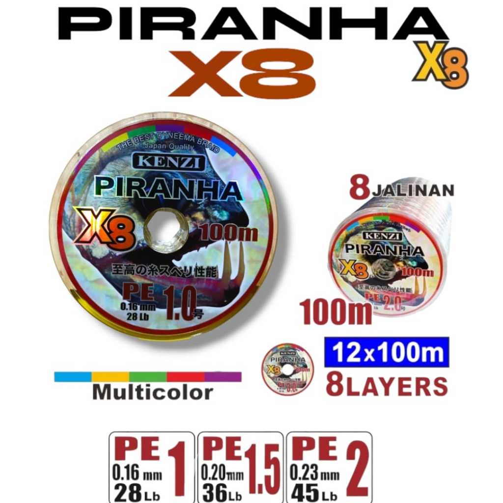 Benang PE Kenzi Piranha X8 ukuran 100M