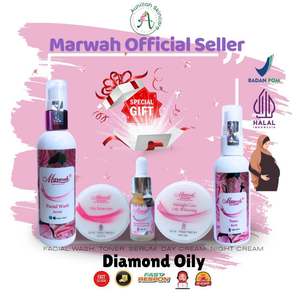 Marwah Skincare Paket Diamond Oily Cream wajah beruntus - FREE GIFT
