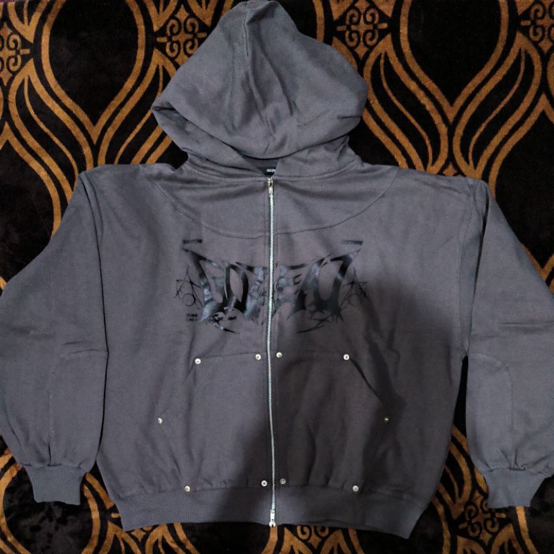 Hoodie Boxy Doublezip Dark Grey Preloved