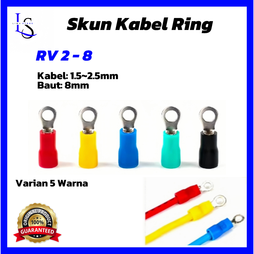 Skun Kabel Ring RV 2-8 Kabel 1.5-2.5mm Baut 8mm Terminal Kabel Sekun