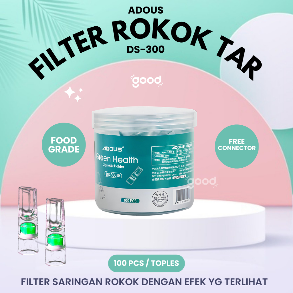 ADOUS FILTER TAR Original 100PCS PERBOX Food Grade Pipa Filter Saringan Rokok Free Connector