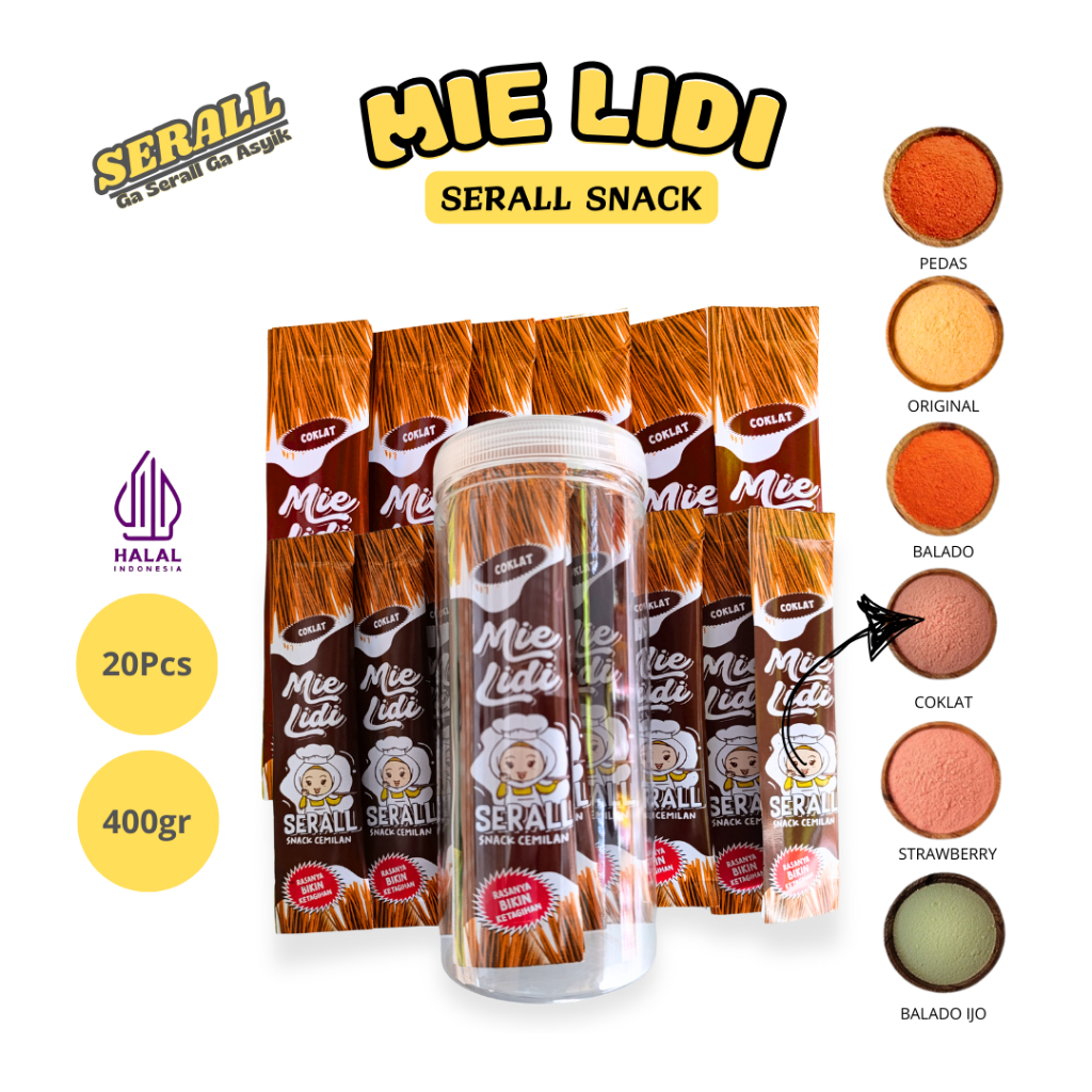 

SERALL Mie Lidi 400gr Isi 20 Pcs - Makanan Ringan (Coklat)