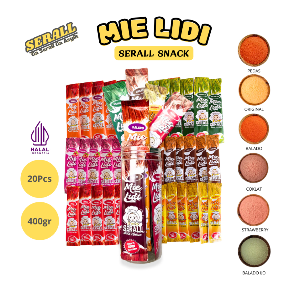 

SERALL Mie Lidi Toples 400gram Isi 20 Pcs - Makanan Ringan (Mixs 6 Rasa)