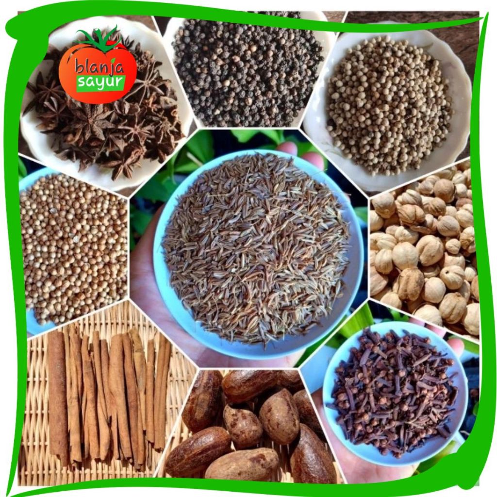 

Aneka rempah dapur/sachet, Kapulaga, bunga lawang, kayu manis, kemiri, Jintan