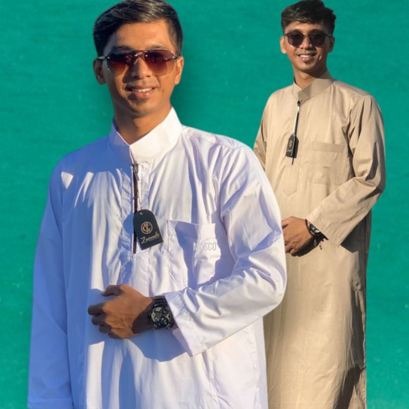 Gamis pria Jubah resleting Jubah polos Gamis lengan panjang Jubah pria dewasa Gamis pria premium