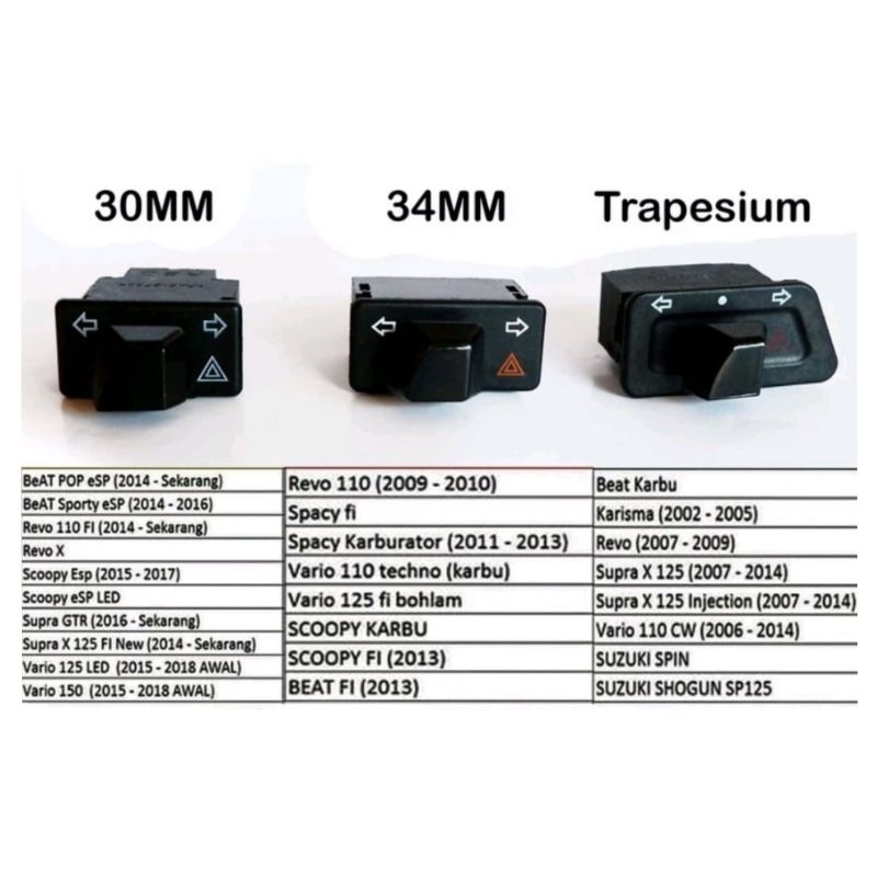 SAKLAR LAMPU SEN SEIN + HAZAT MOTOR BEAT/VARIO/REVO/BLADE/SUPRA X 125/SCOOPY/SPACY/KHARISMA/SHOGUN