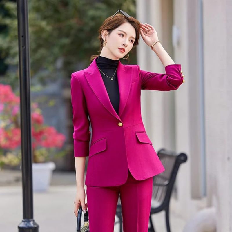 Setelan Blazer Wanita Korea Style /Blezer wanita Pink Fanta