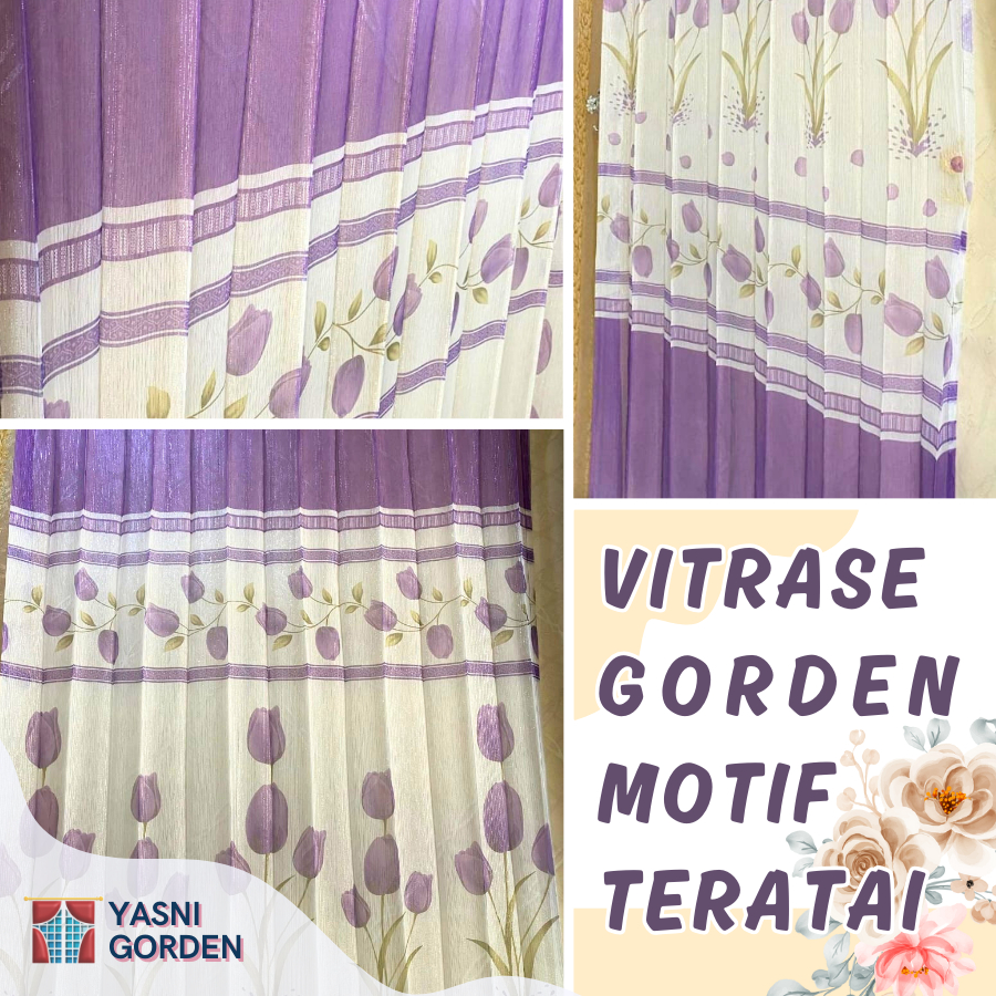 VITRASE GORDEN JENDELA BLACKOUT PREMIUM MOTIF BUNGA TULIP BAHAN TIDAK LUNTUR DAN TIDAK MELAR - UNGU