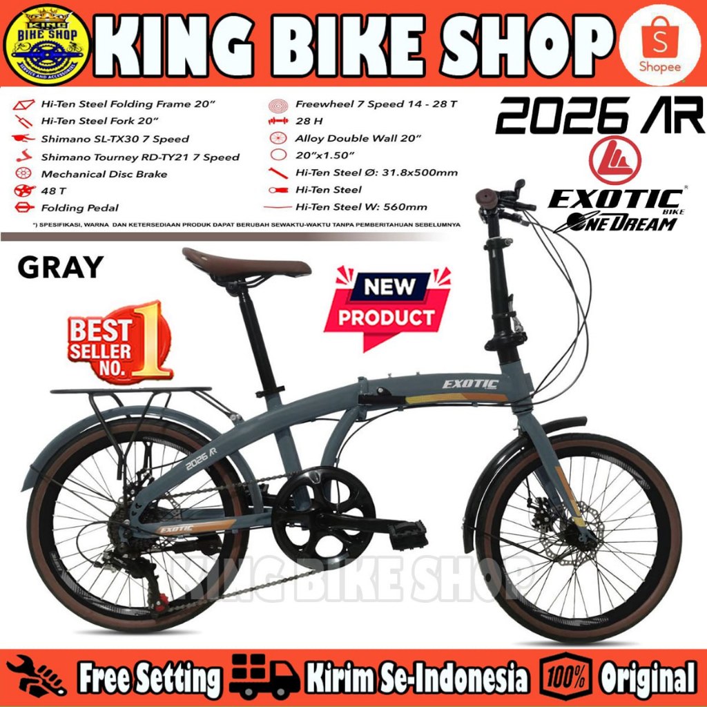 Sepeda Lipat EXOTIC 2026 AR Ukuran 20 Inch 7 Speed Rem Cakram Boncengan