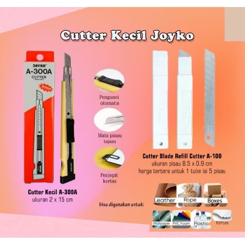 

Cutter Kecil Joyko A 300A Auto Lock Pisau kater Pemotong Kertas Cutting Kain Bahan Plastik Super Tajam Refill Isi Cuter Blade 1Tube Set 5Pcs
