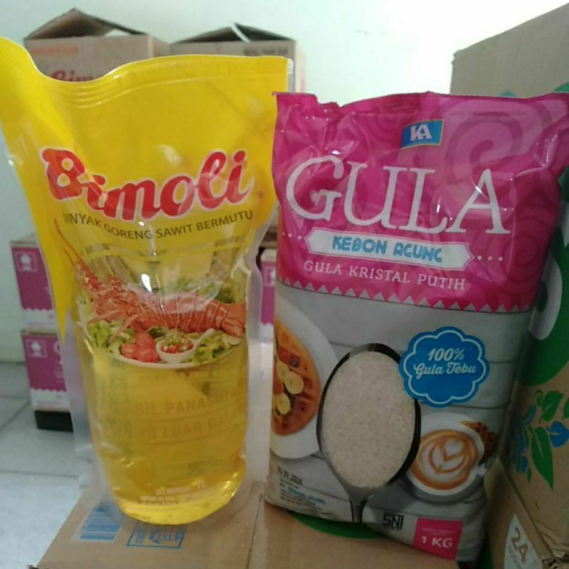 

Paket Minyak Bimoli 1 L dan Gula Kebon Agung 1 Kg