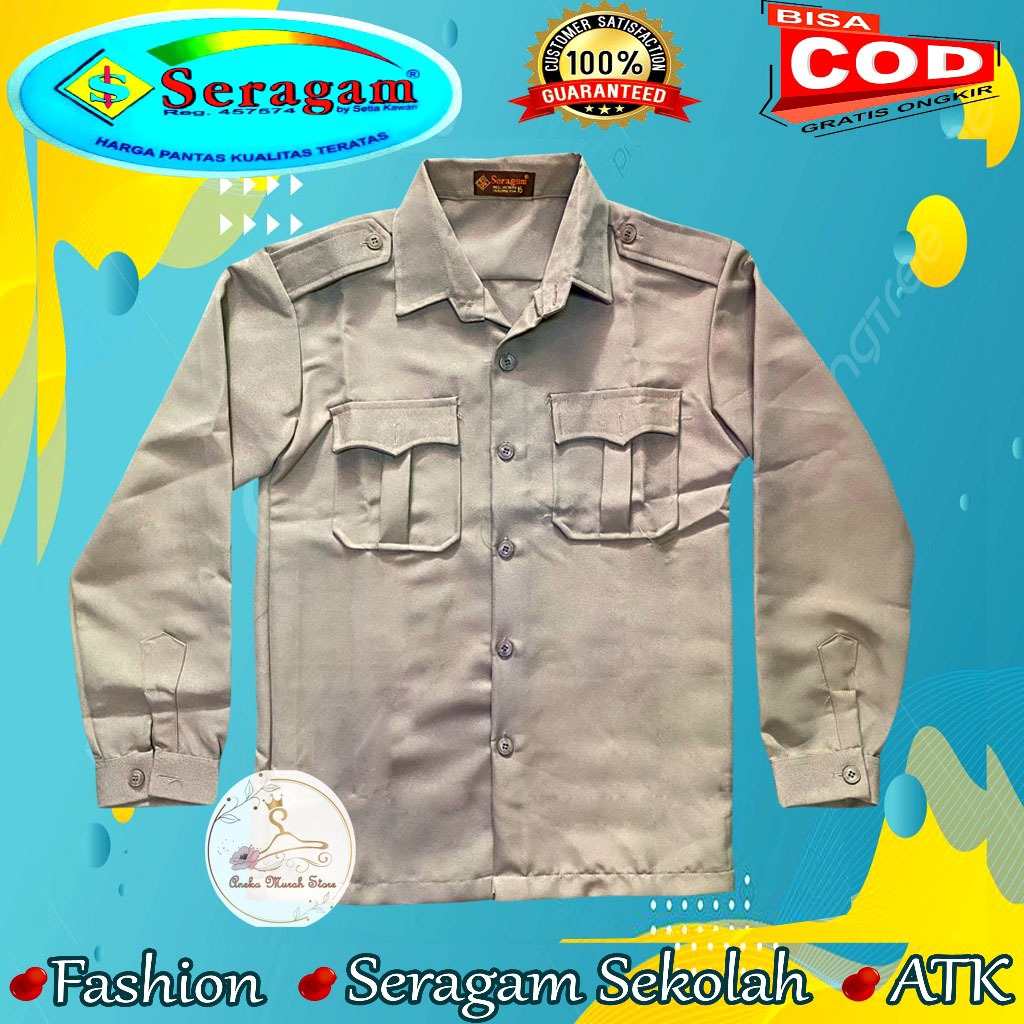 Baju Pramuka Laki Laki Pembina  Guru  Lengan Panjang Bahan Caterina Merk Seragam