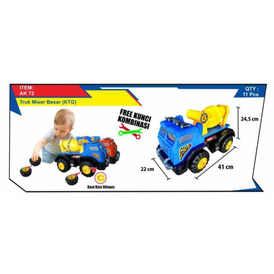 AK JUMBO/Mainan mobil truk molen pengaduk semen jumbo + kunci pas plastik AK 72