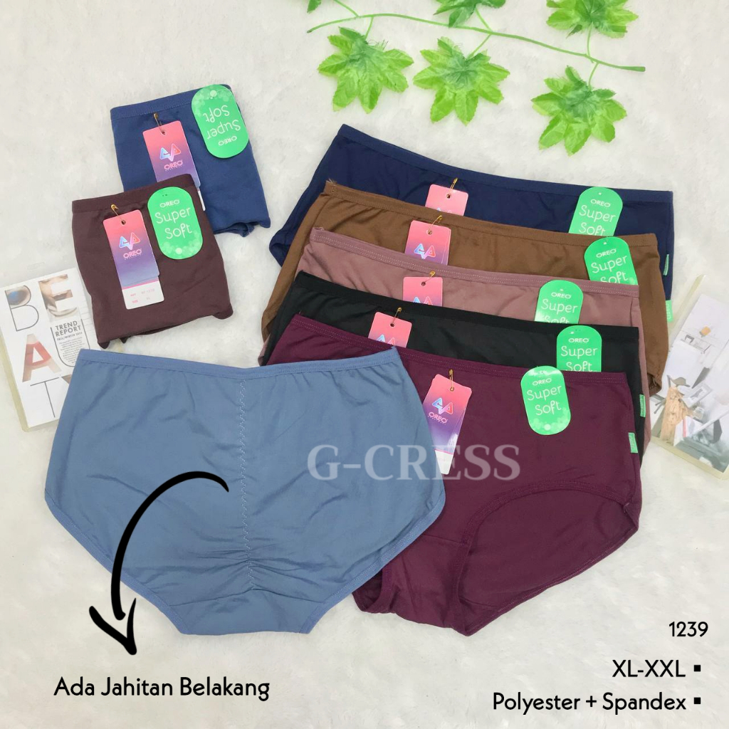 Celana Dalam/CD Wanita Sepinggul Polos L, XL, XXL Katun Spandex Lembut Adem Karet Kecil CD Cewek Mur