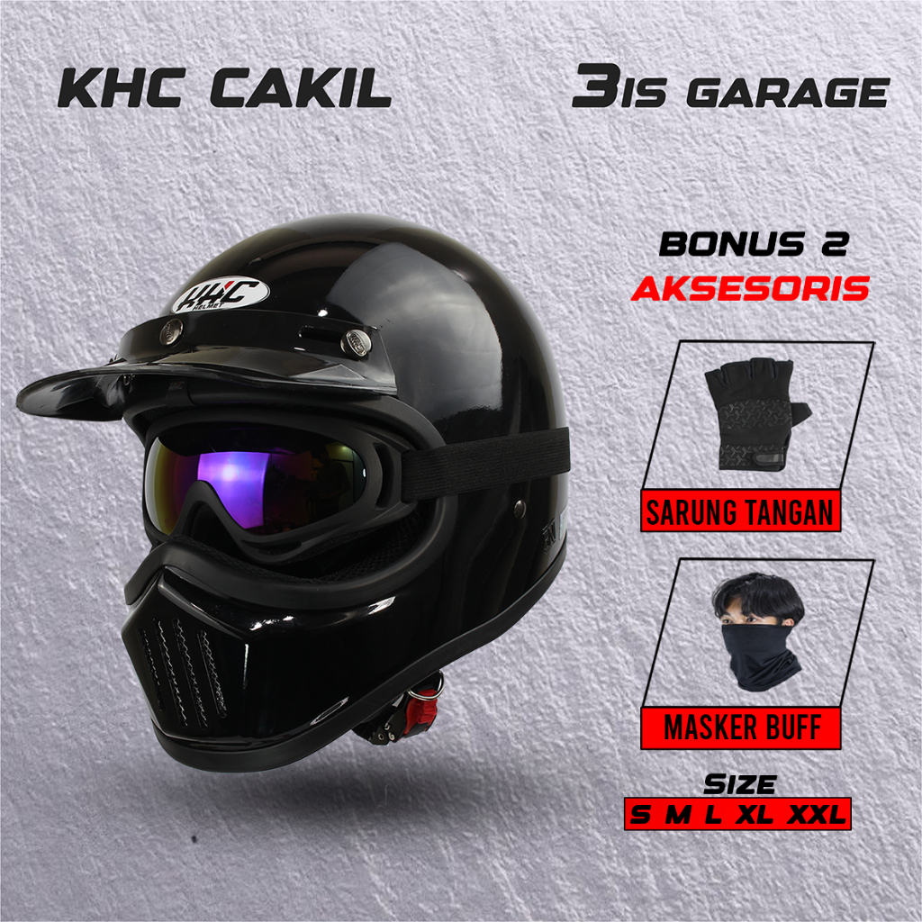 HELM CAKIL KHC HITAM DOFF Helm Retro Full Face SNI Original