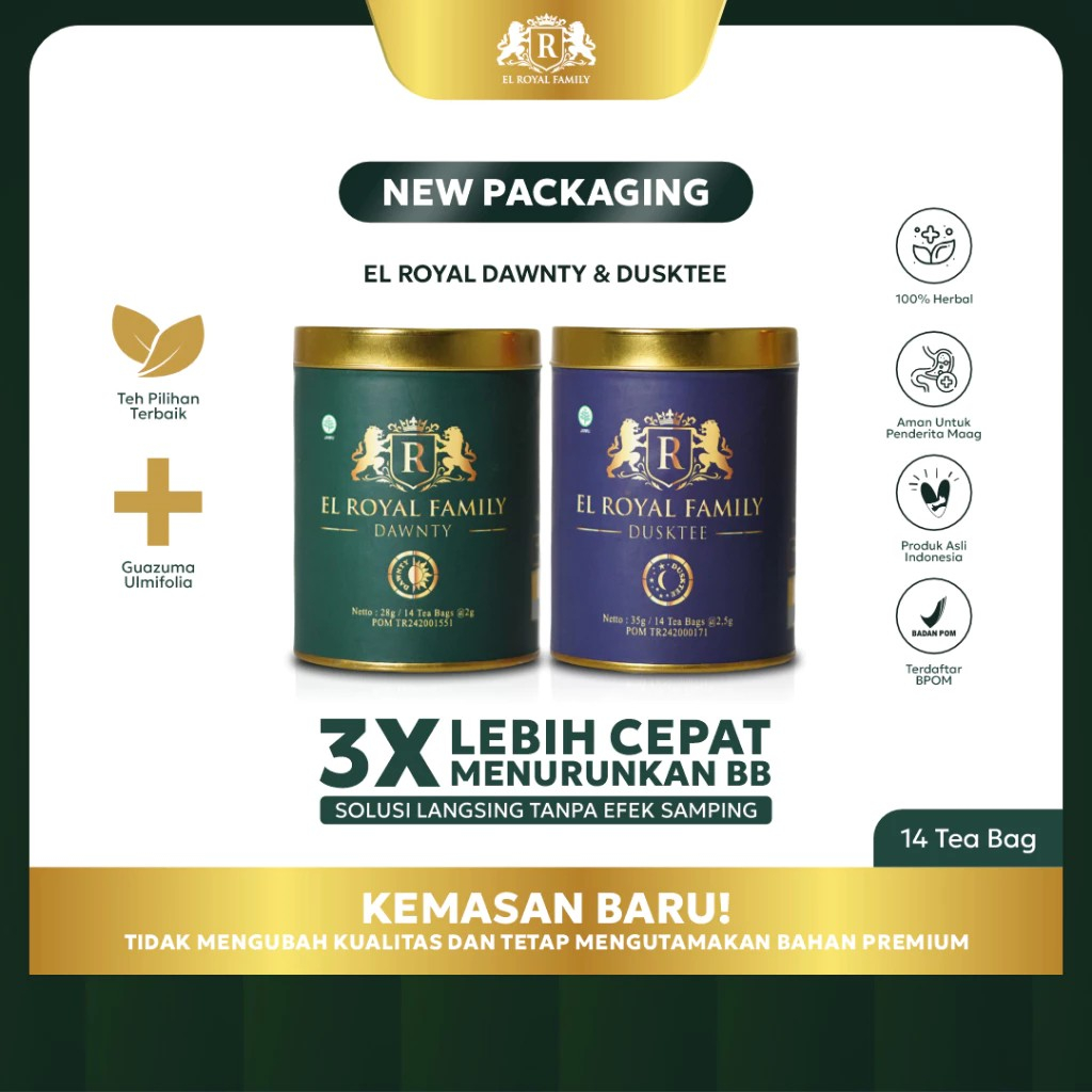

El Royal Premium Herbal Tea 1 Paket | 1 Morning Slimming Tea - 1 Night Slimming Tea - 3X Lebih Cepat Menurunkan BB Original