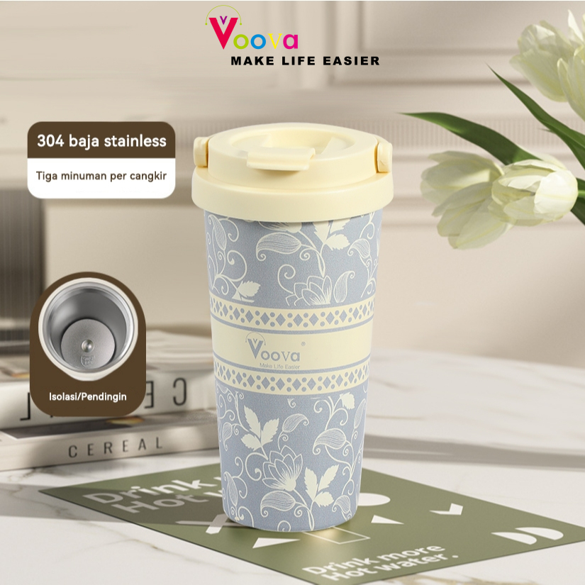 VOOVA Tumbler Minum Aesthetic/Stainless 304/ Botol Minum Premium/ Tumbler Minum Anti Tumpah 500ml/ B